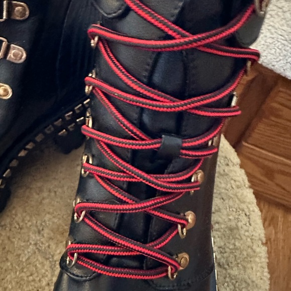 Cape Robbin Black and Gold Studded Combat Boots - Picture 4 of 8